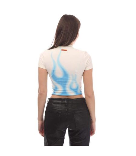 Womens/ladies Law Flames Crop Top White Blue Heron Preston
