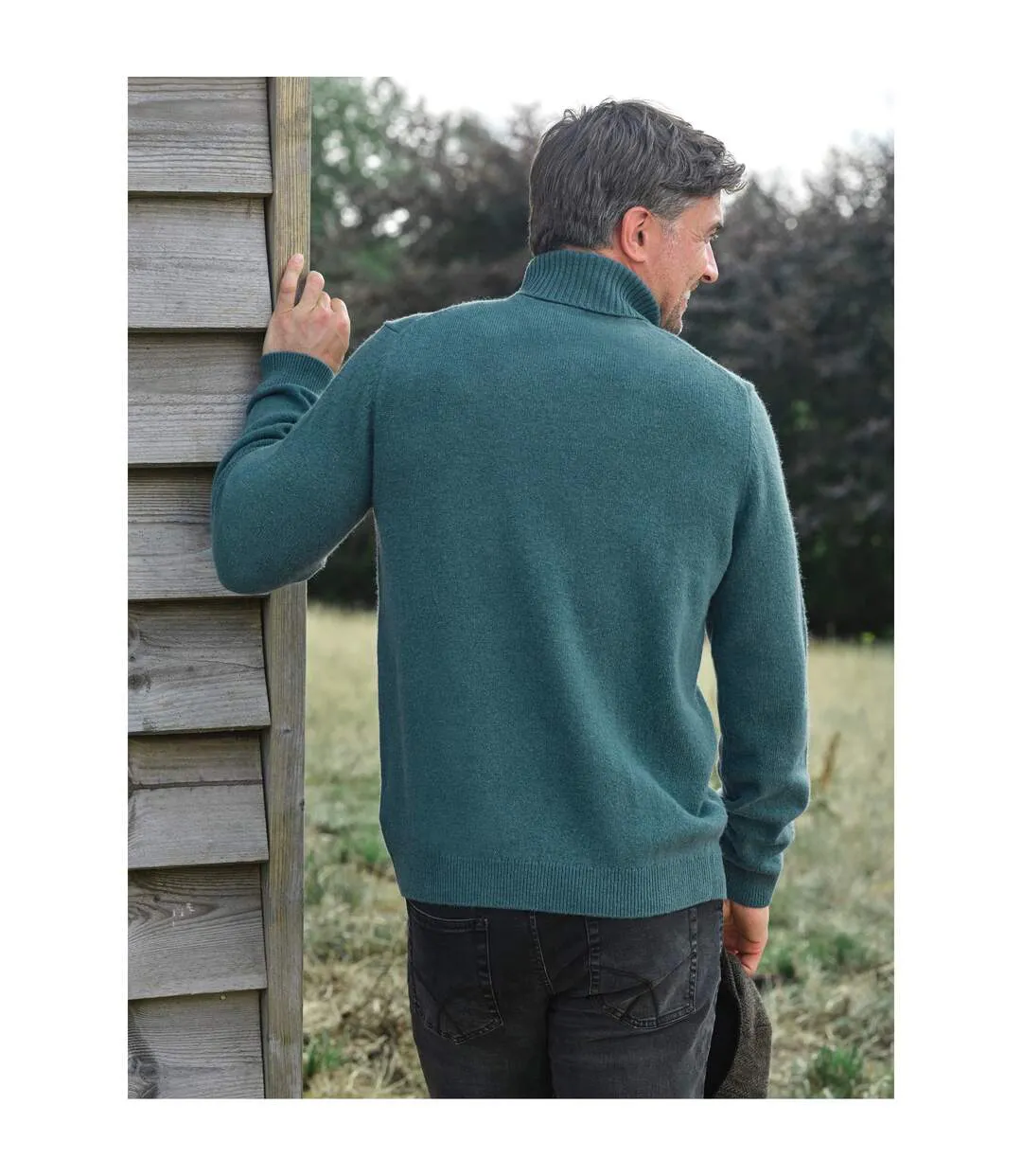 Mens Polo Neck Jumper Aqua WoolOvers-1