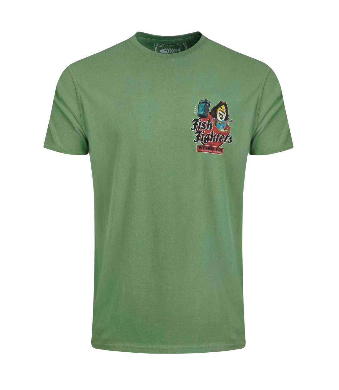 Mens fish fighters back print t-shirt artichoke green Weird Fish-1