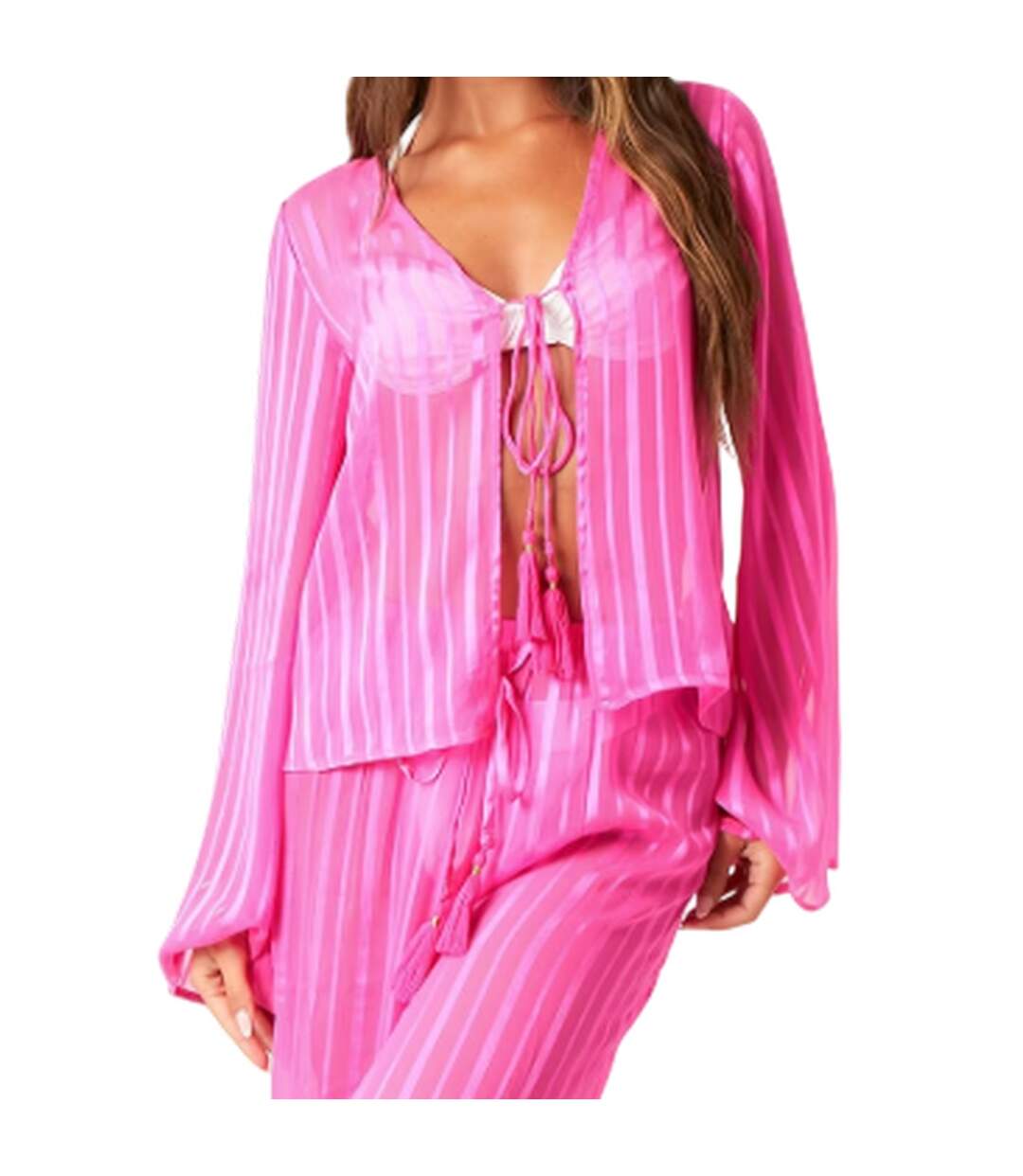 Womens/ladies Striped Sheer Coverup Pink Print Missy Empire-2