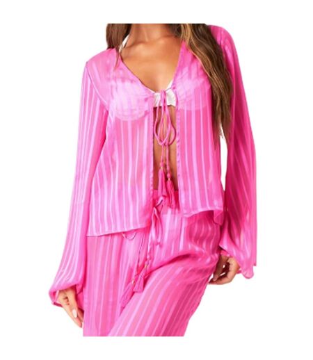 Womens/ladies Striped Sheer Coverup Pink Print Missy Empire