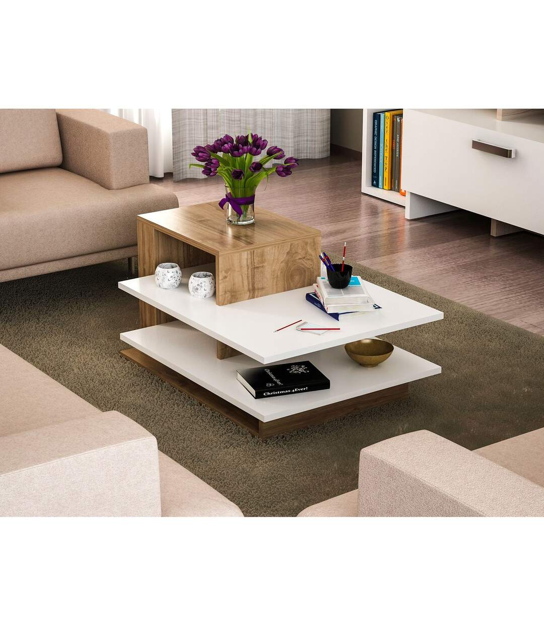 Table basse design scandinave Venüs - L. 85 x H. 43 cm - Marron noix-3