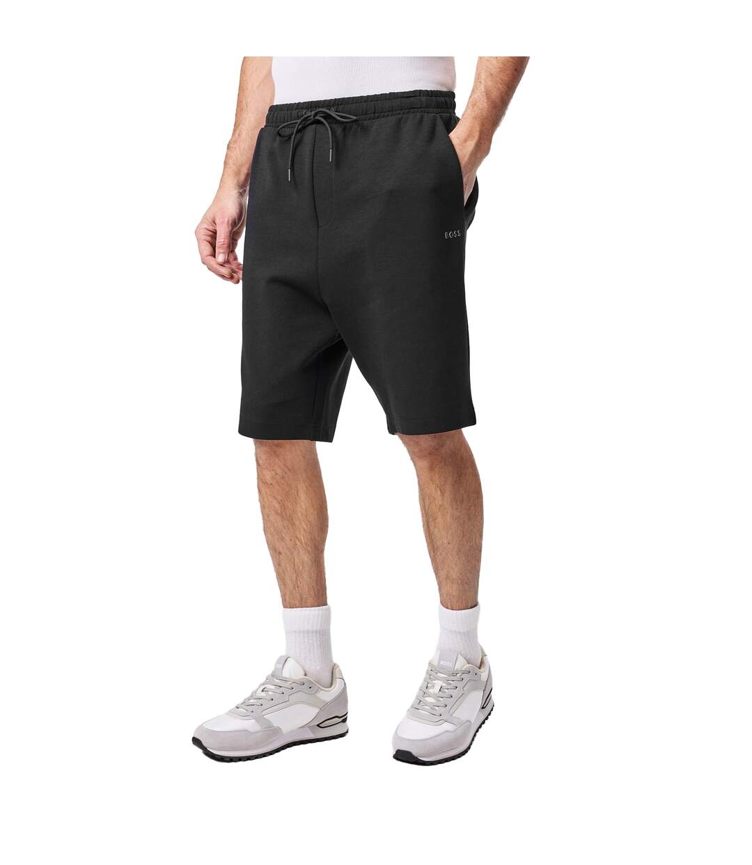 Mens Drawstring Waist Sweat Shorts Black Boss-4