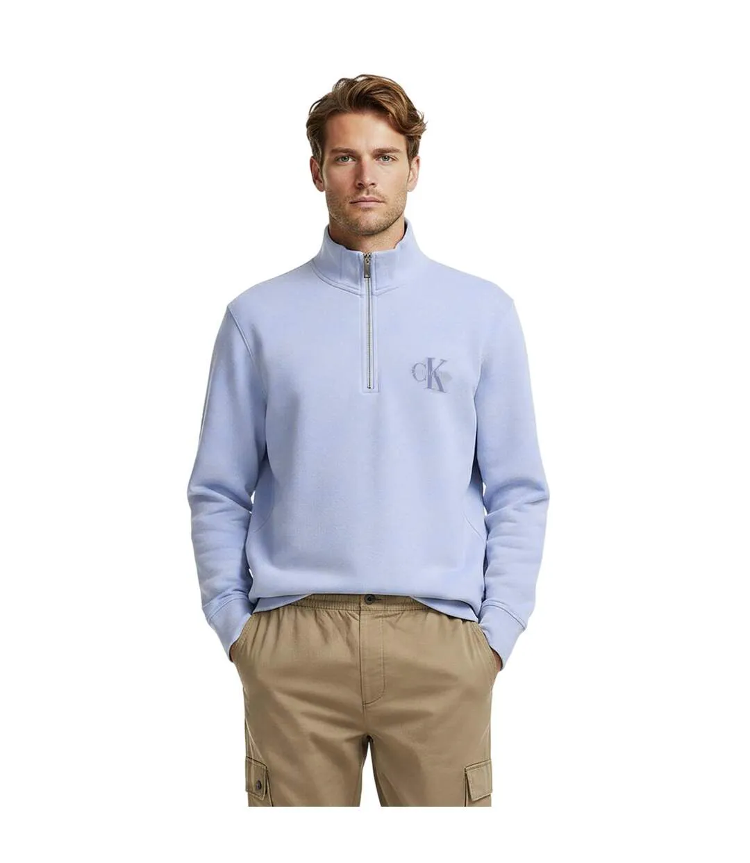 Mens Quarter Zip Fleece Top Blue Calvin Klein-4