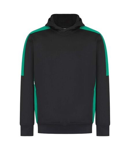 Unisex adult team contrast panel hoodie black/emerald Finden & Hales