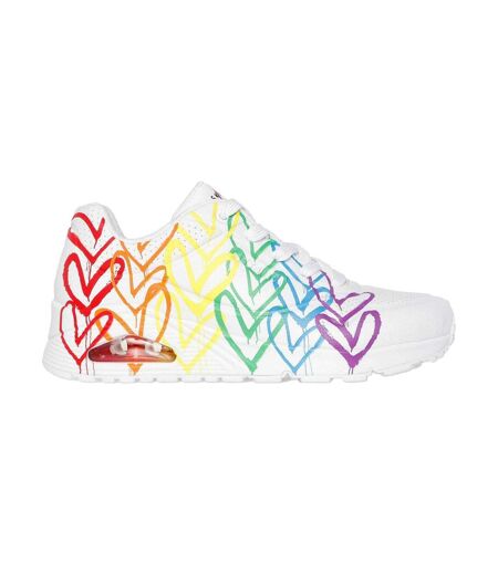 Womens/ladies Goldcrown Glitter Heart Trainers White Multicoloured Skechers