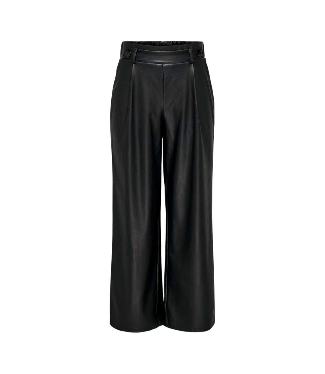 Womens/ladies Faux Leather Wide Leg Palazzo Trousers Black Only-2