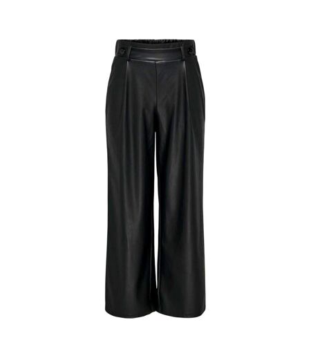 Womens/ladies Faux Leather Wide Leg Palazzo Trousers Black Only