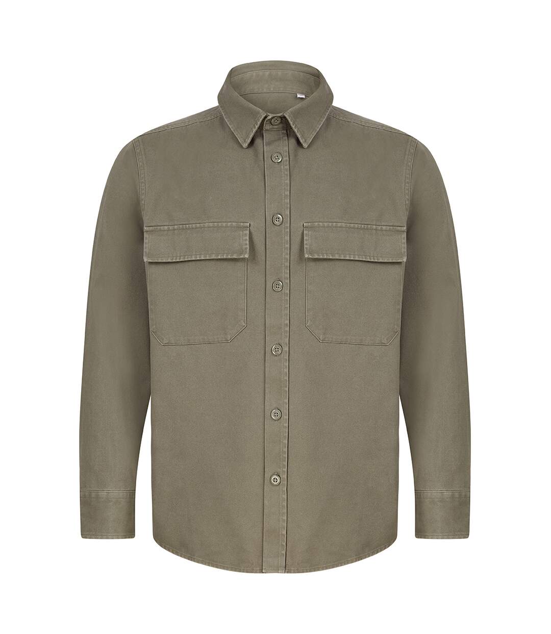 Mens Cotton Drill Overshirt Khaki Front Row-2