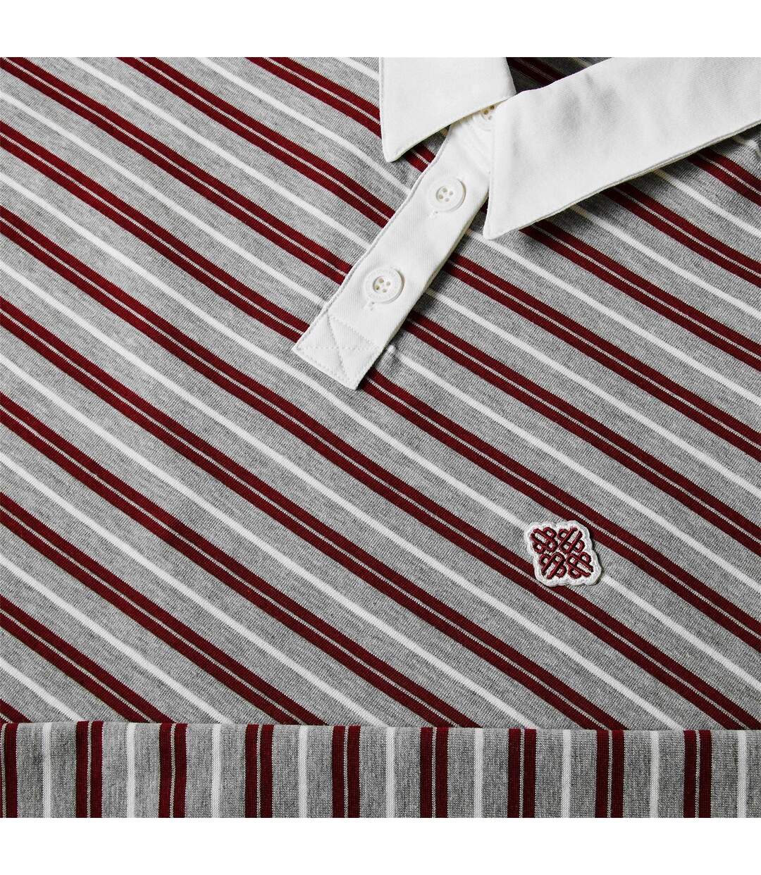 Womens/ladies Striped Long-sleeved Rugby Shirt Grey Burgundy Couture Club-3