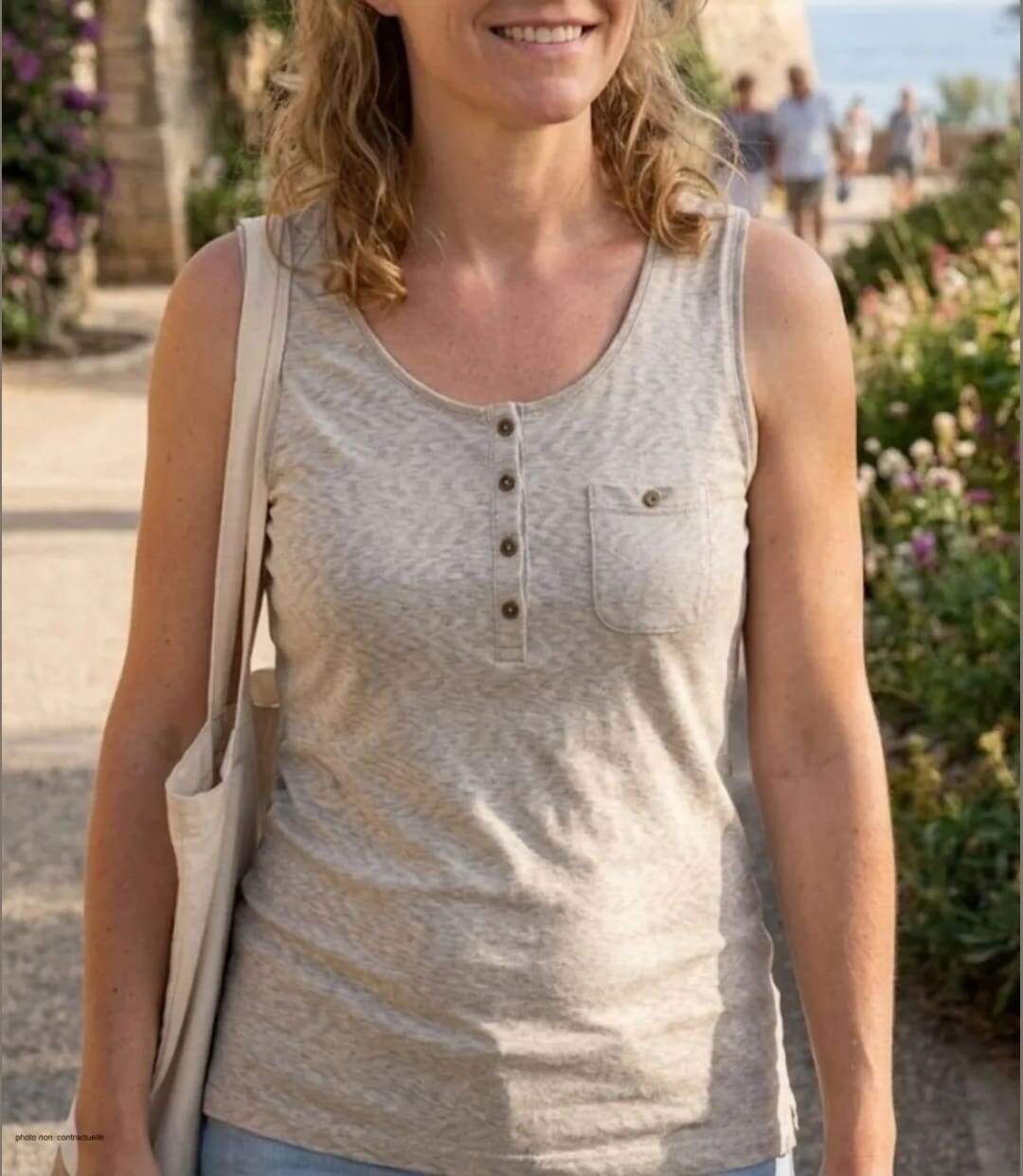 MAYFLOWER LOTUS3 — Débardeur beige femme coton flammé : l'élégance naturelle au quotidien-1