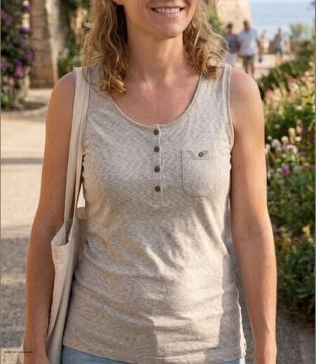 MAYFLOWER LOTUS3 — Débardeur beige femme coton flammé : l'élégance naturelle au quotidien