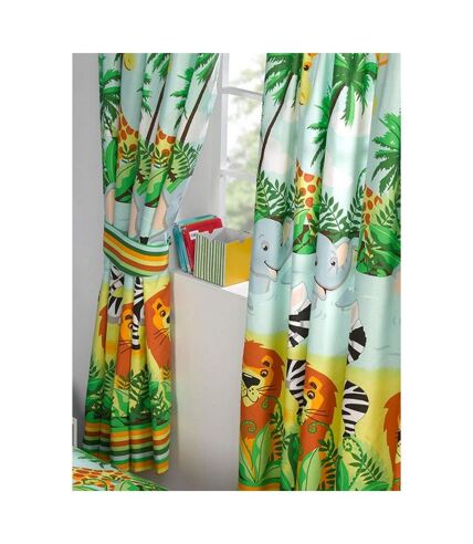 Jungle-Tastic Lined Curtains (Pack of 2) (Yellow/Blue/Green) (72in x 66in)