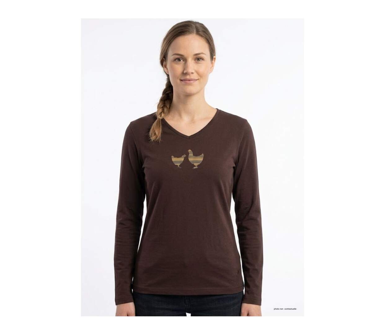 Tee-shirt MAYFLOWER NAPOLI4 chocolat à sérigraphie poule : confort naturel et style authentique-1