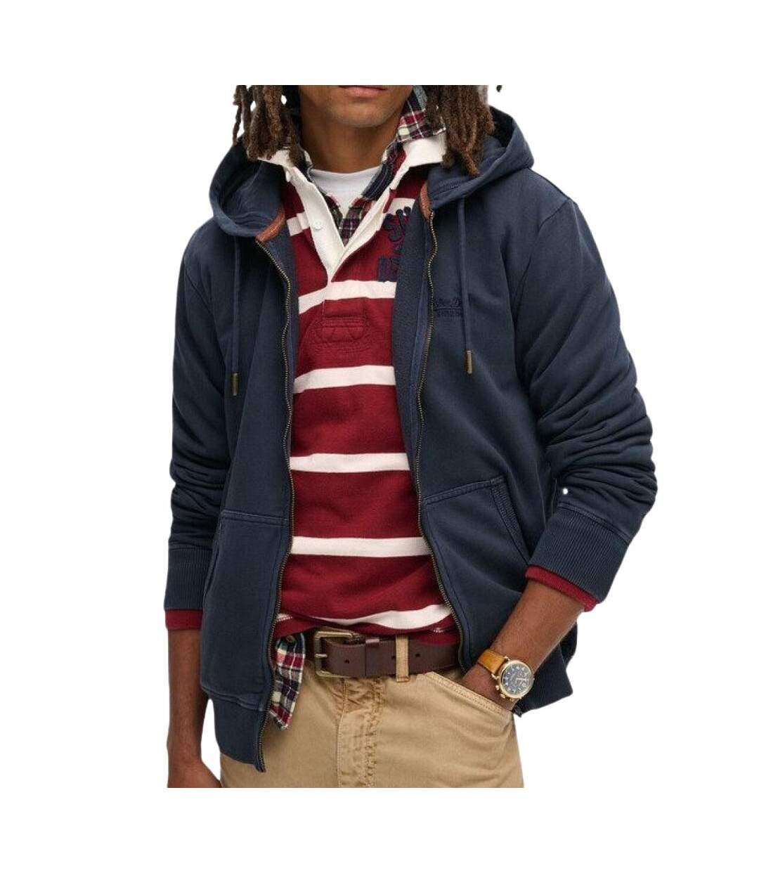 Sweat zippé marine homme superdry essential washed ziphood-1