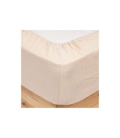 Drap Housse en Gaze de Coton Flora 160x200cm Beige Lin