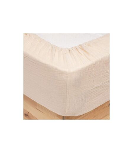 Drap Housse en Gaze de Coton Flora 160x200cm Beige Lin
