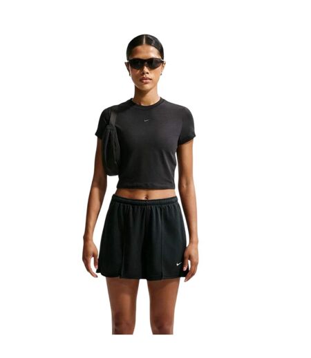Womens/ladies Chill Knitted Crop T-shirt Black Nike