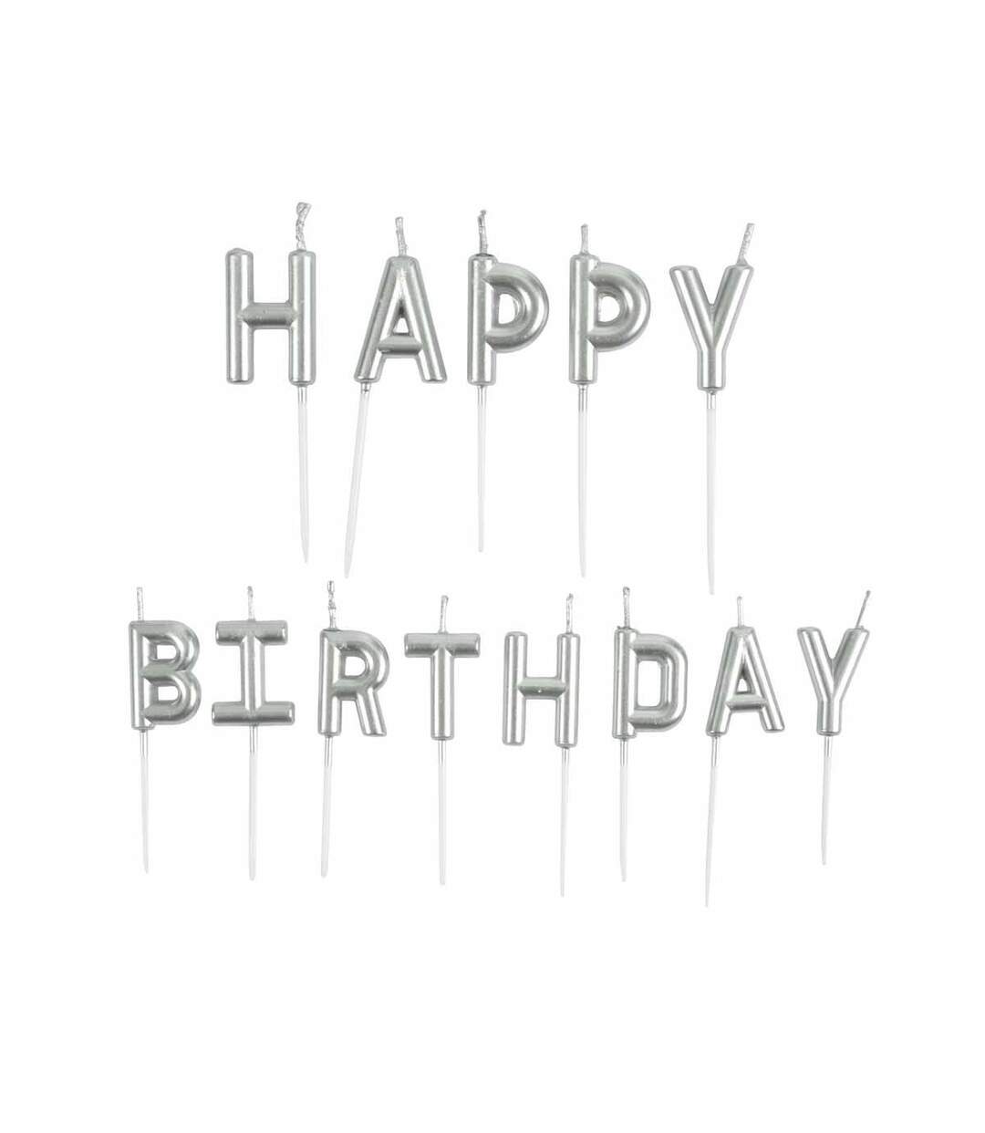 Lot de 13 Bougies Happy Birthday 8cm Argent-1