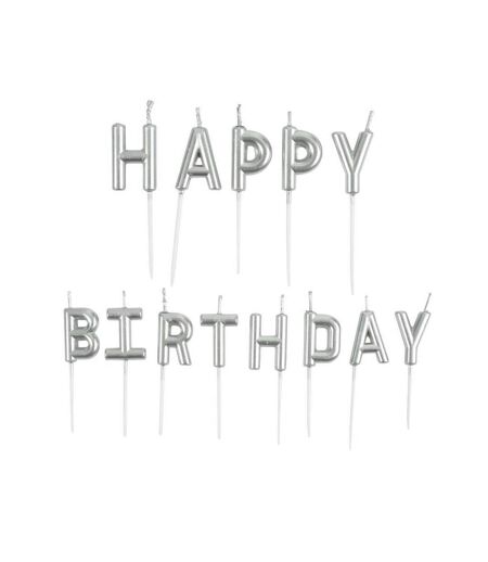 Lot de 13 Bougies Happy Birthday 8cm Argent