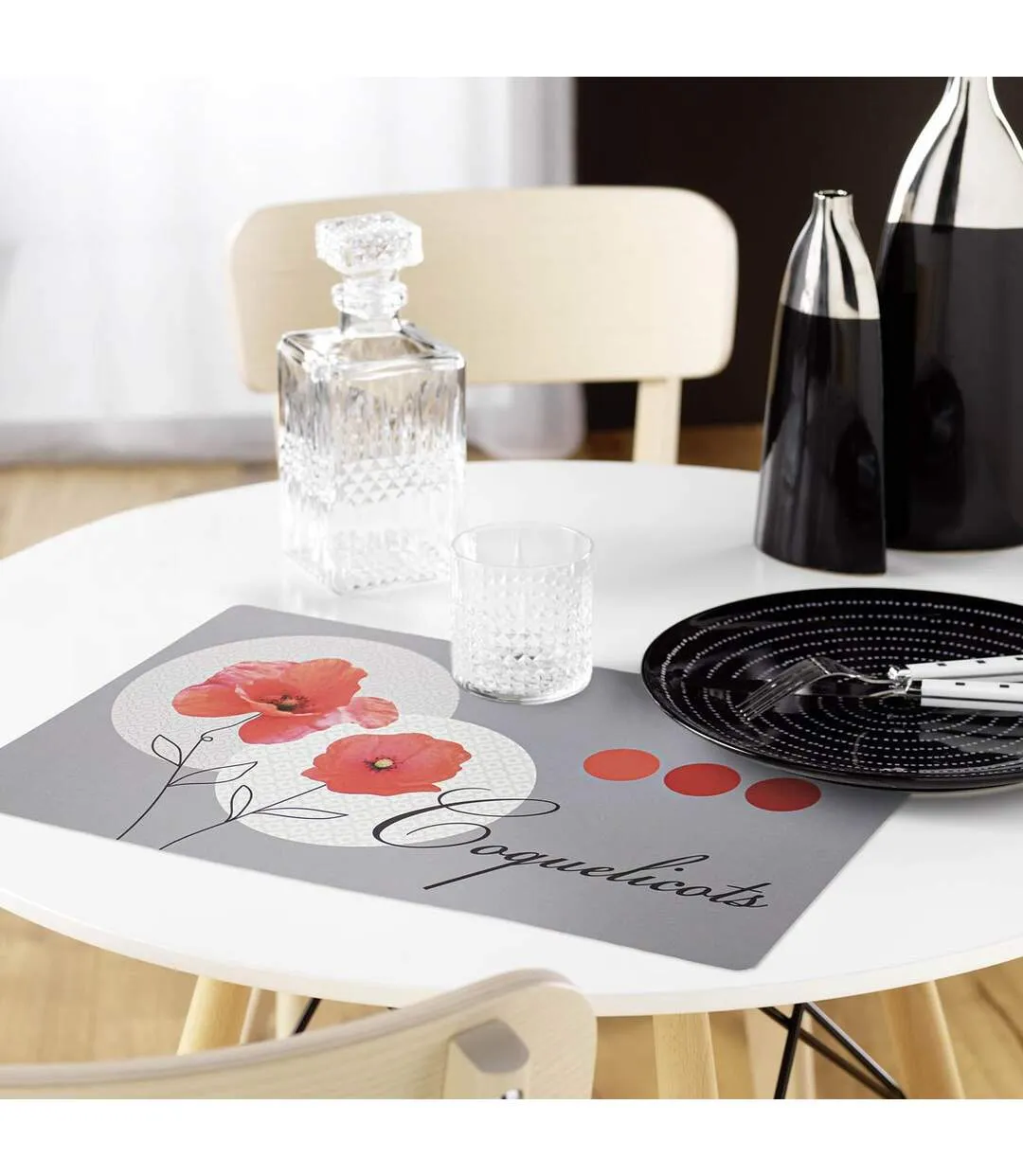 Set de Table Imprimé Pavotine 28x44cm Gris-2