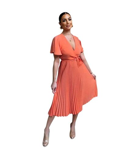 Robe Mi-longue Motif/style Plissé Femme Orange AX Paris