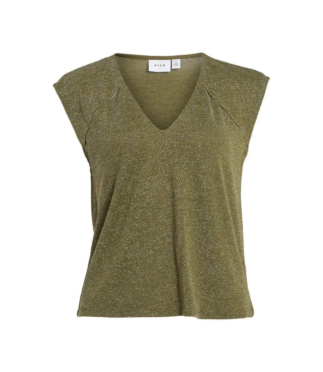 Top pailleté kaki femme vila neck-1