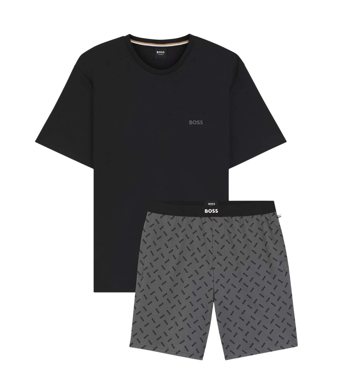 Mens Printed Relaxed Fit T-shirt & Shorts Set Grey Black Boss-2