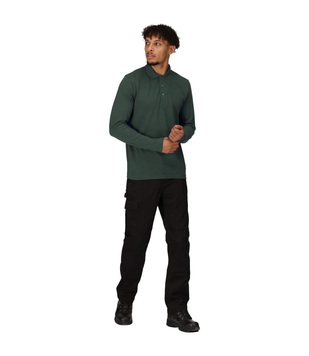 Mens Long-sleeved Polo Shirt Dark Green Regatta Professional-2
