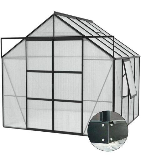 Serre de jardin en polycarbonate 4 mm et aluminium noir avec embase Jupiter Longueur de 258 cm