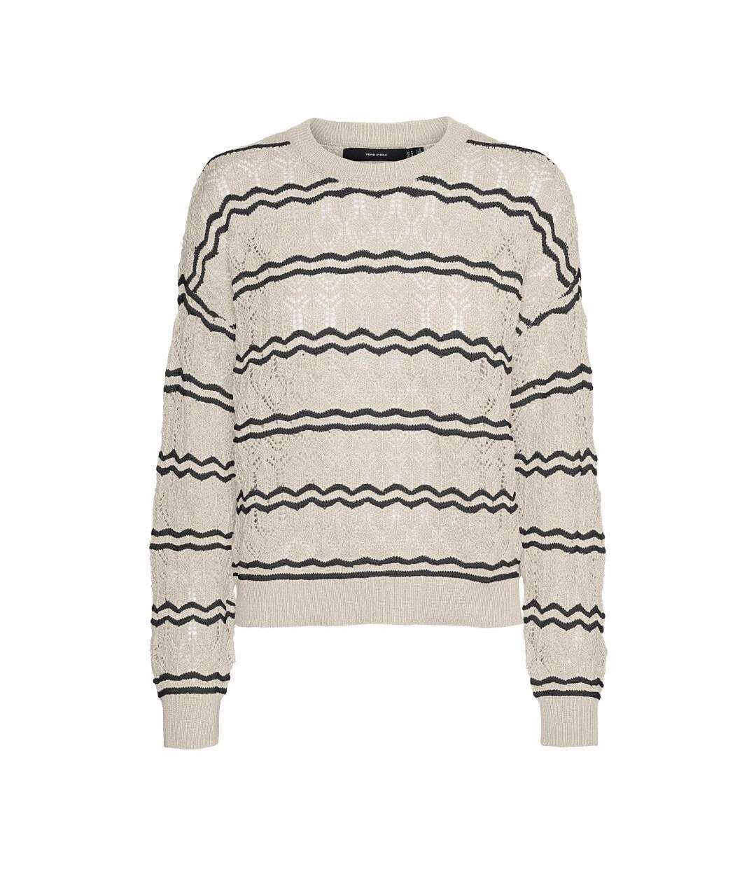 Pull beige/noir femme vero moda bella - l-3