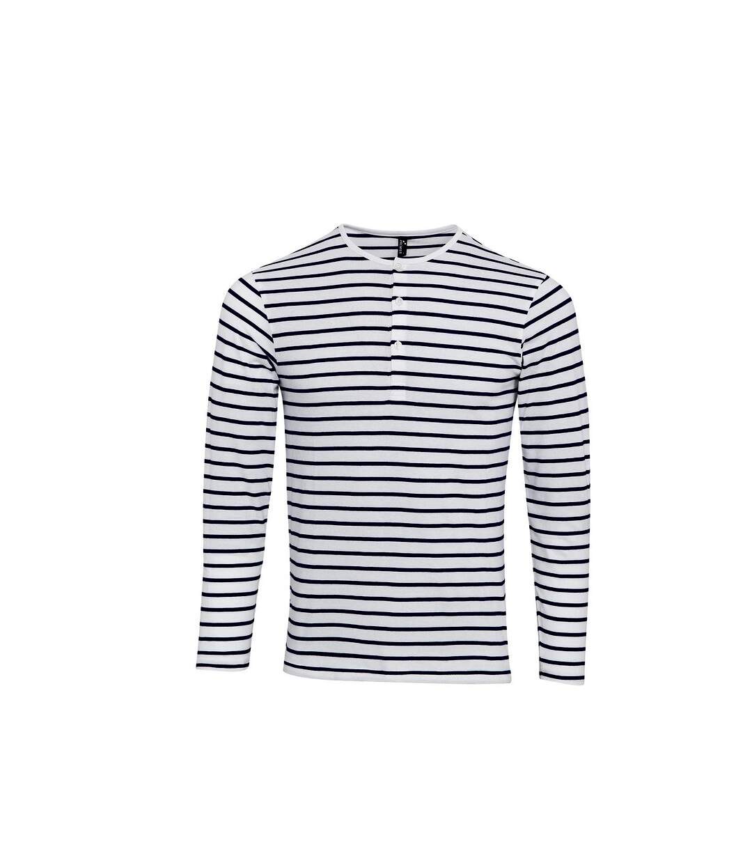 T-shirt long john homme blanc / bleu marine Premier