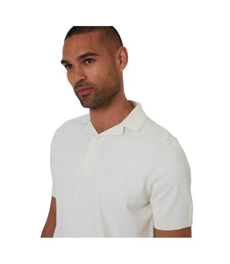 Mens Collared Polo Shirt Ecru Threadbare