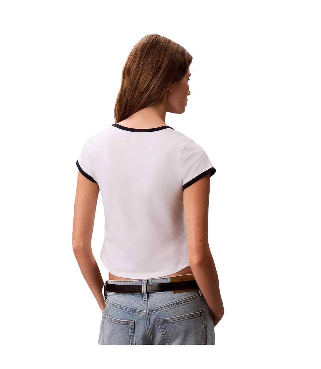 Womens/ladies Ringer Cropped T-shirt Bright White Calvin Klein-3