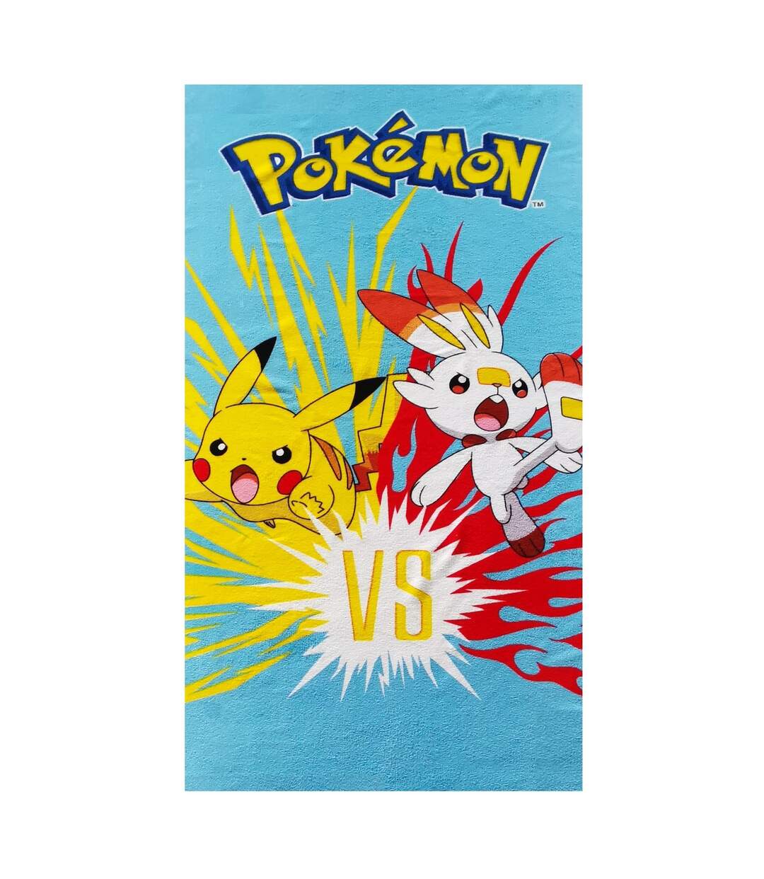 Serviette pikachu vs scorbunny bleu / jaune / rouge Pokemon-1