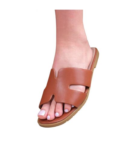 Womens/ladies mae instep strap wide sandals tan Where´s That From