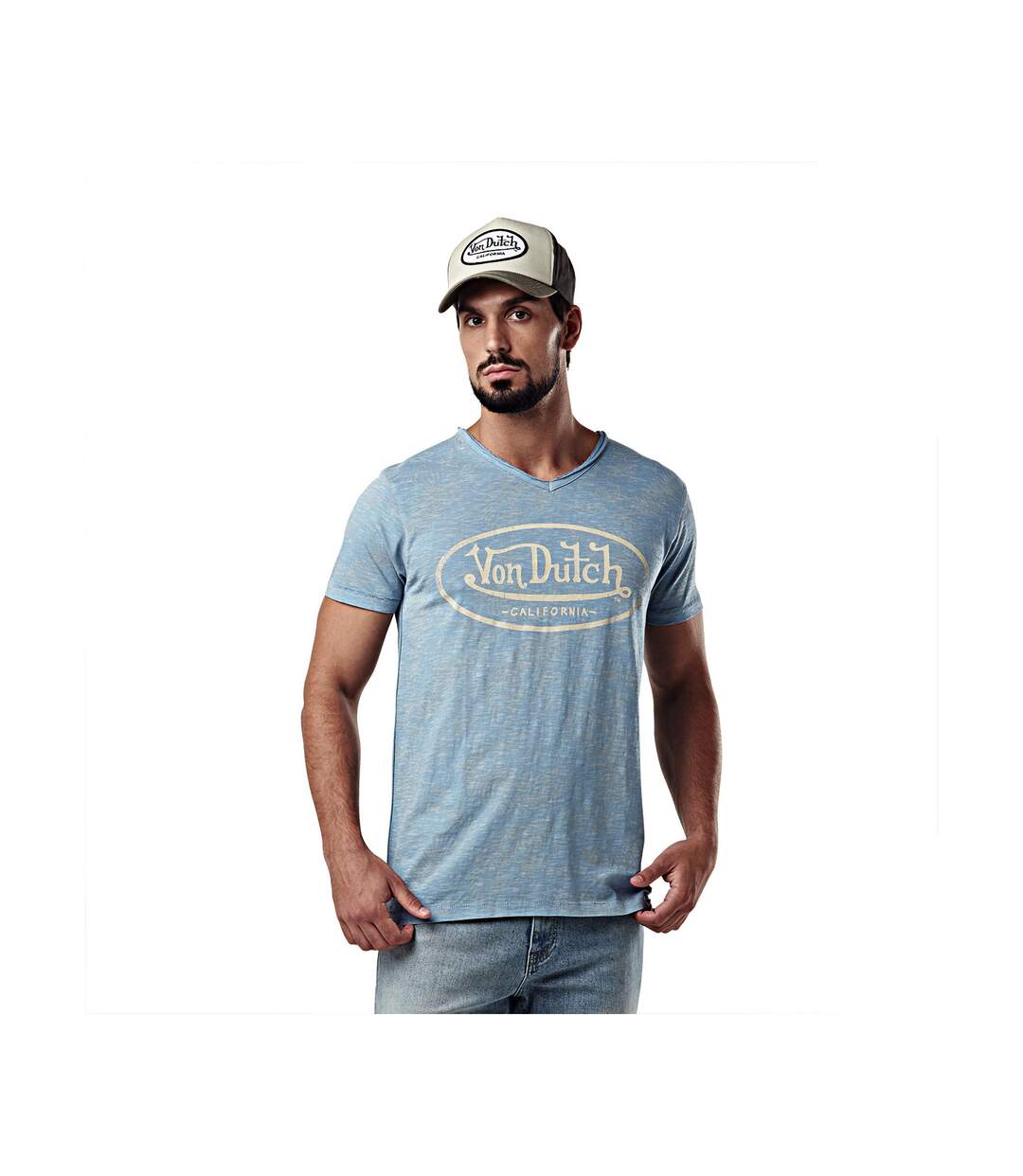 T-shirt homme col v avec traitement en coton Ron Vondutch-1