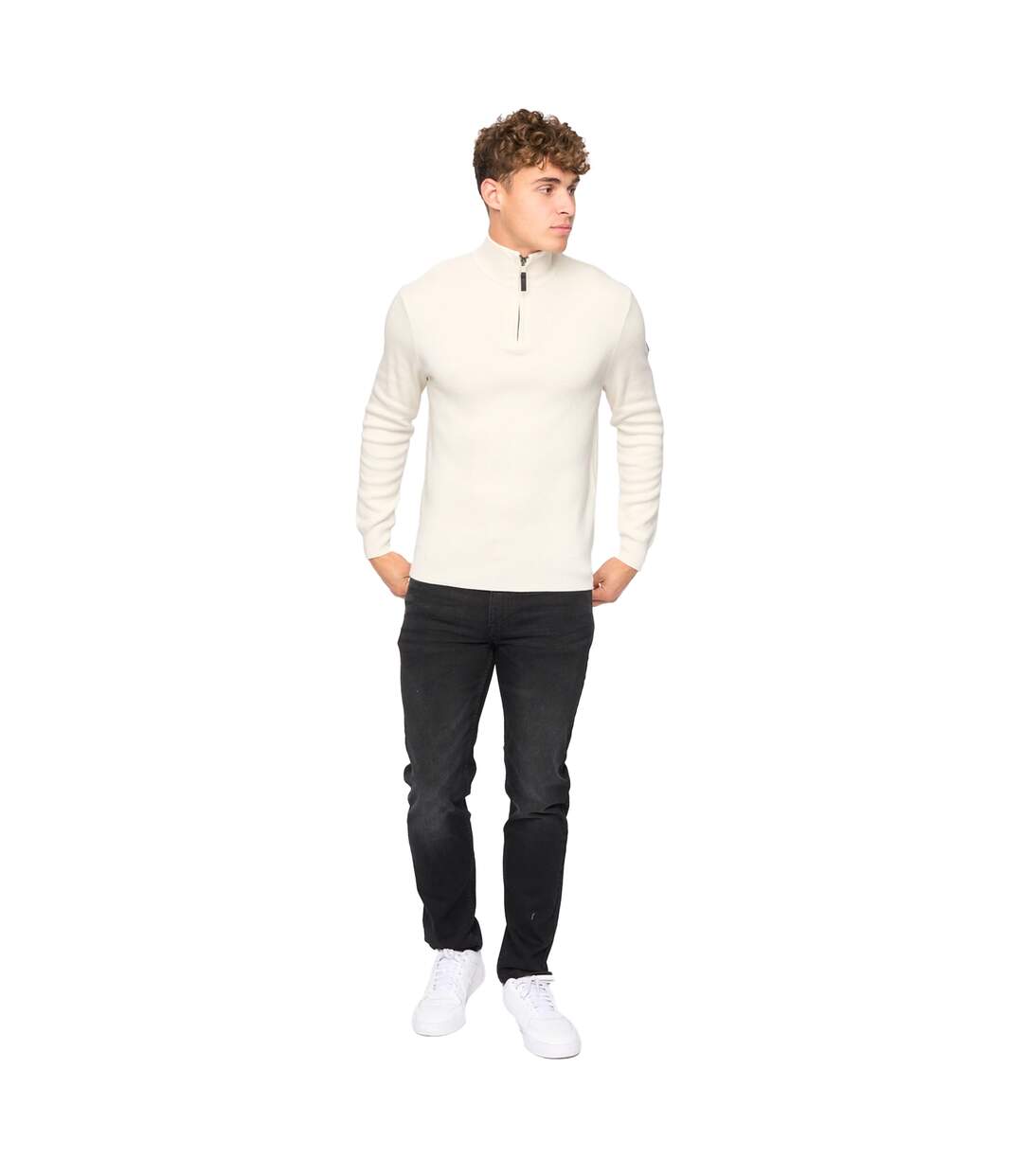 Mens kempsford knitted funnel neck jumper off white Bewley & Ritch-3