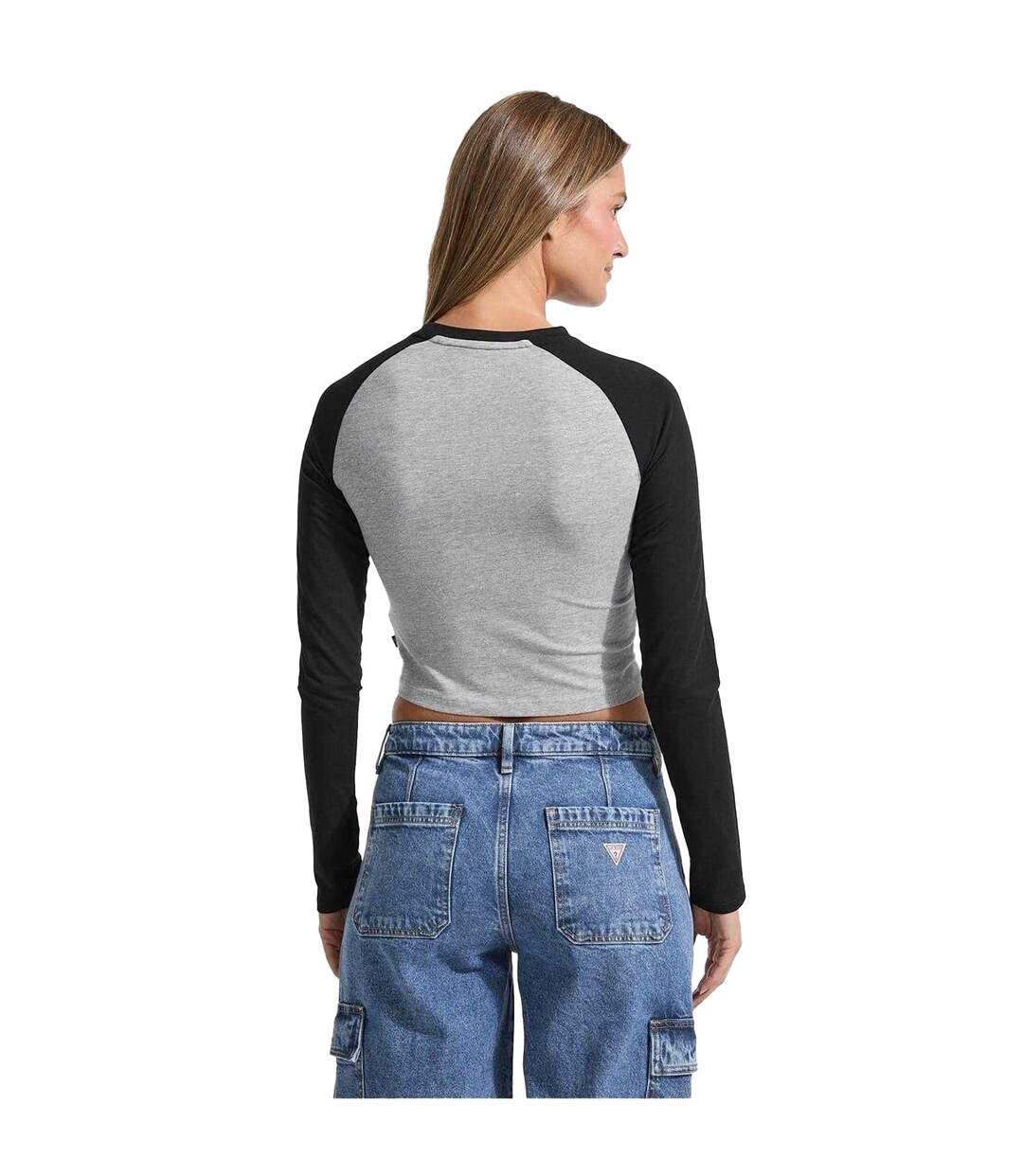 Womens/ladies Cropped Raglan T-shirt Jet Black Guess-2