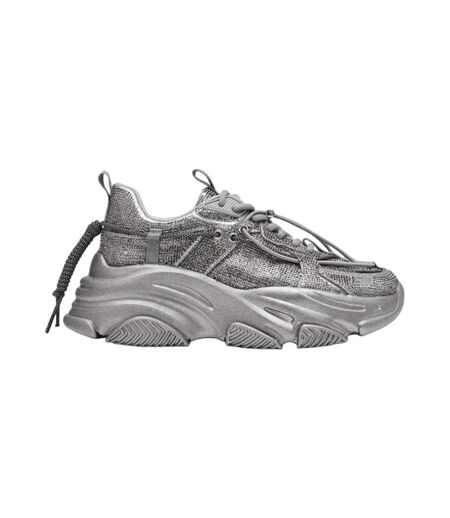 Womens/ladies Vault 2r Glitter Platform Trainers Silver Steve Madden