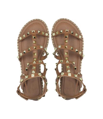 Womens/ladies natalia studded pu gladiator sandals tan Where´s That From