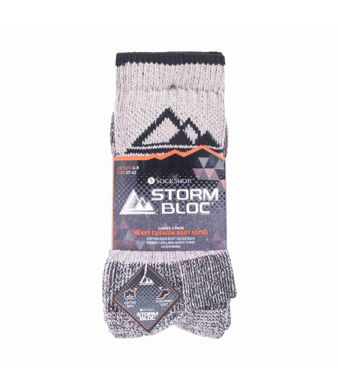 3 Pack Ladies Cushion Sole Outdoor Cotton Rich Hiking Socks-2