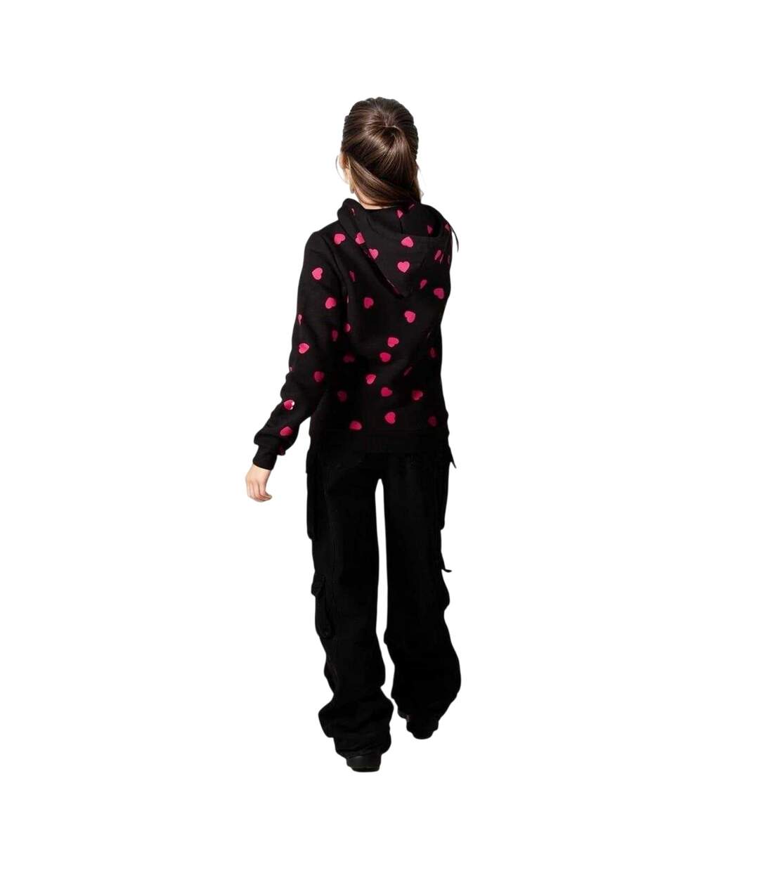 Sweat À Capuche Motif/style Cœur Femme Noir Hype-3