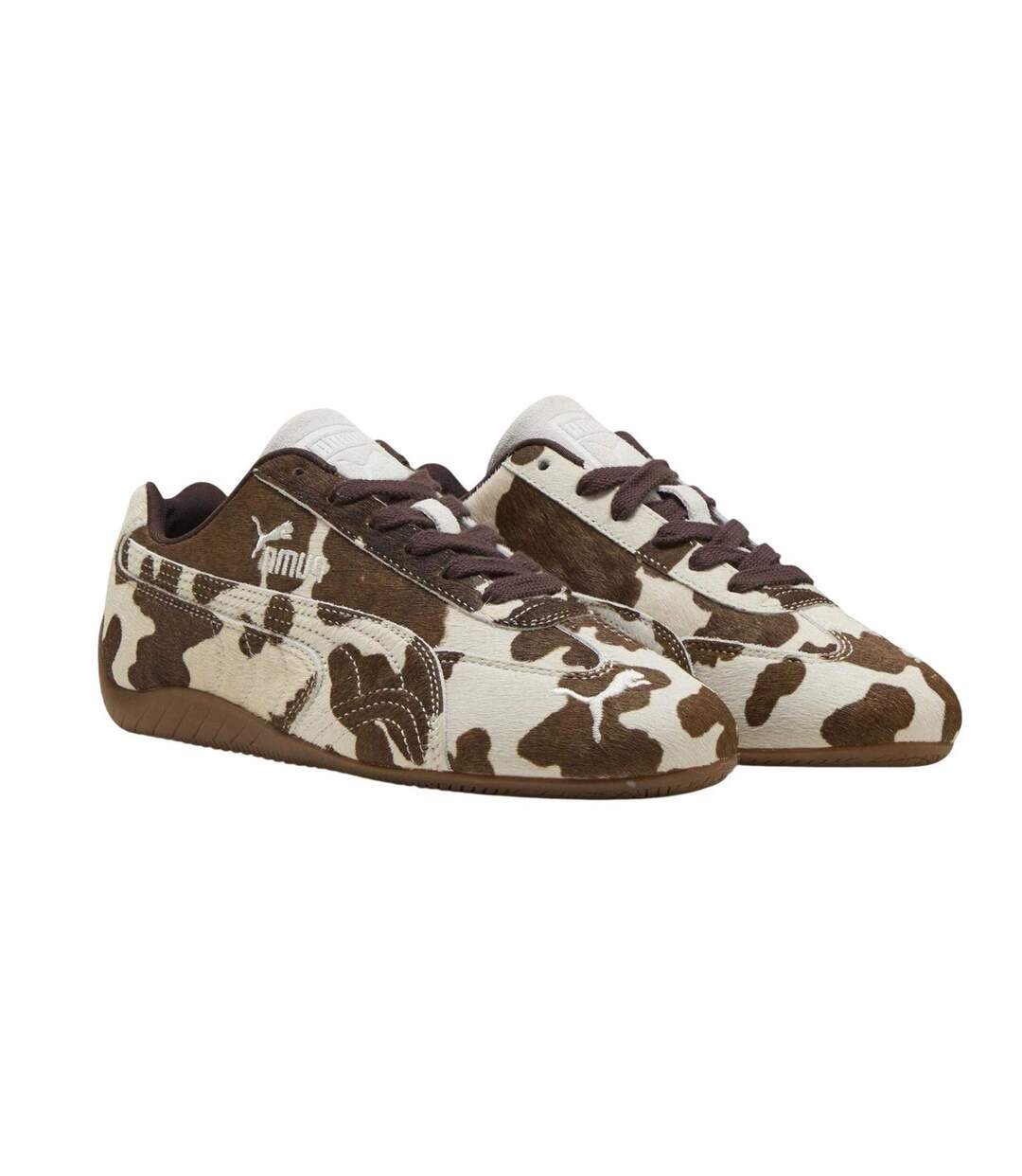 Womens/ladies Speedcat Cow Print Low Cut Trainers Beige Brown Puma-1