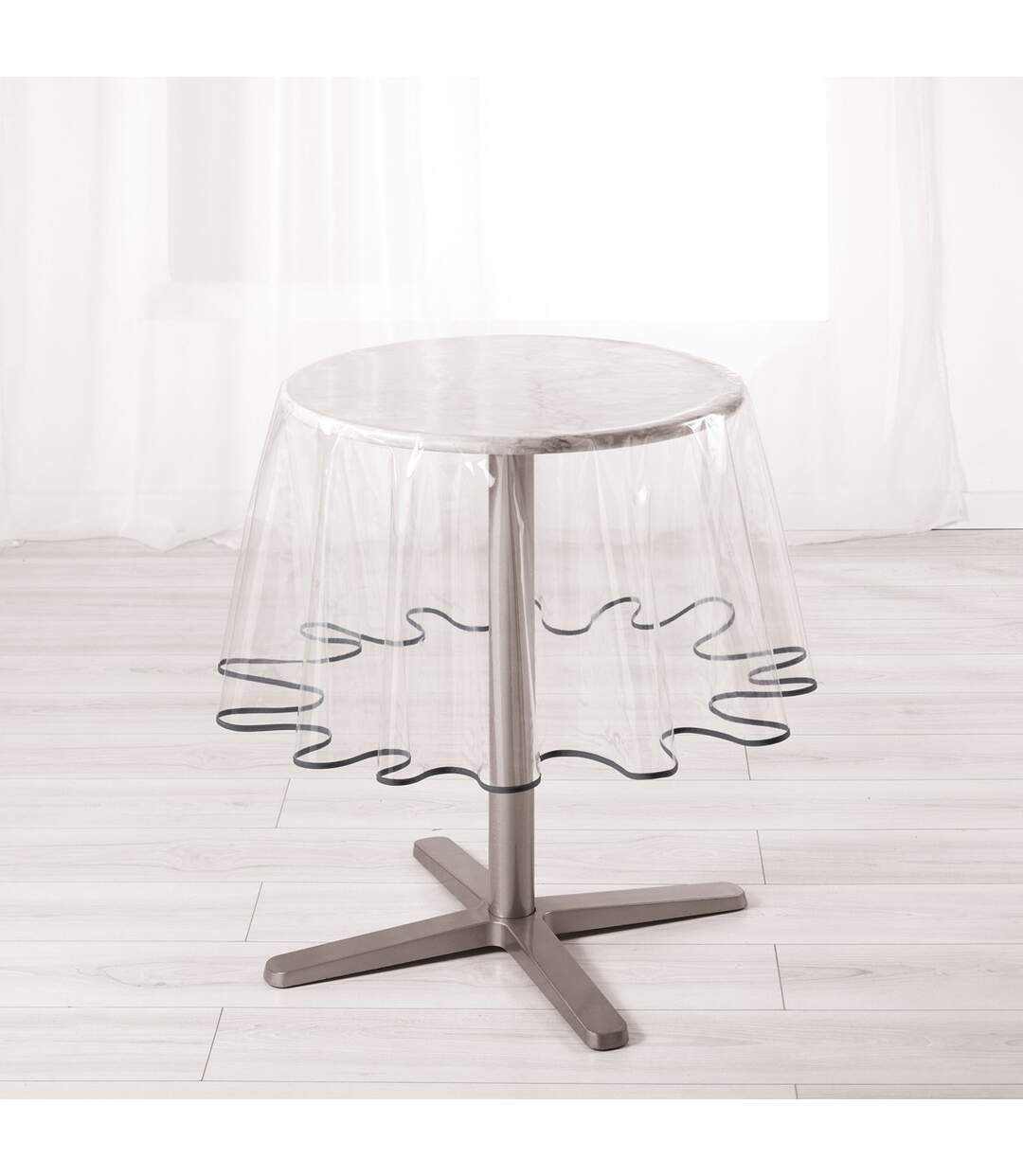 Nappe Ronde Cristal Garden 180cm Transparent & Gris-1