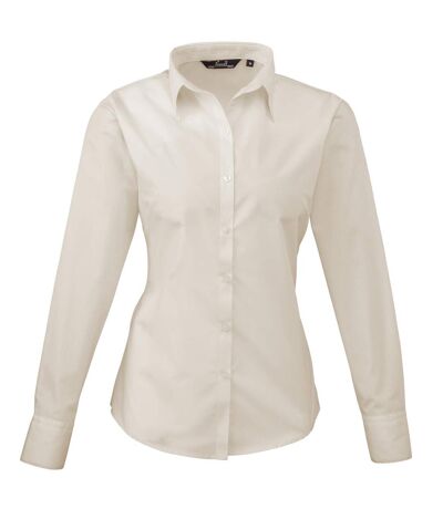 Premier Womens/Ladies Poplin Long Sleeve Blouse / Plain Work Shirt (Natural) - UTRW1090