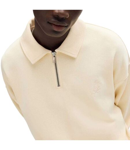 Mens Darasail Logo Zip Neck Sweatshirt Beige Hugo