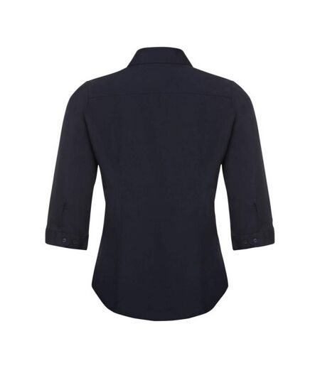 Russell Collection Ladies 3/4 Sleeve Poly-Cotton Easy Care Fitted Poplin Shirt (French Navy) - UTBC1021
