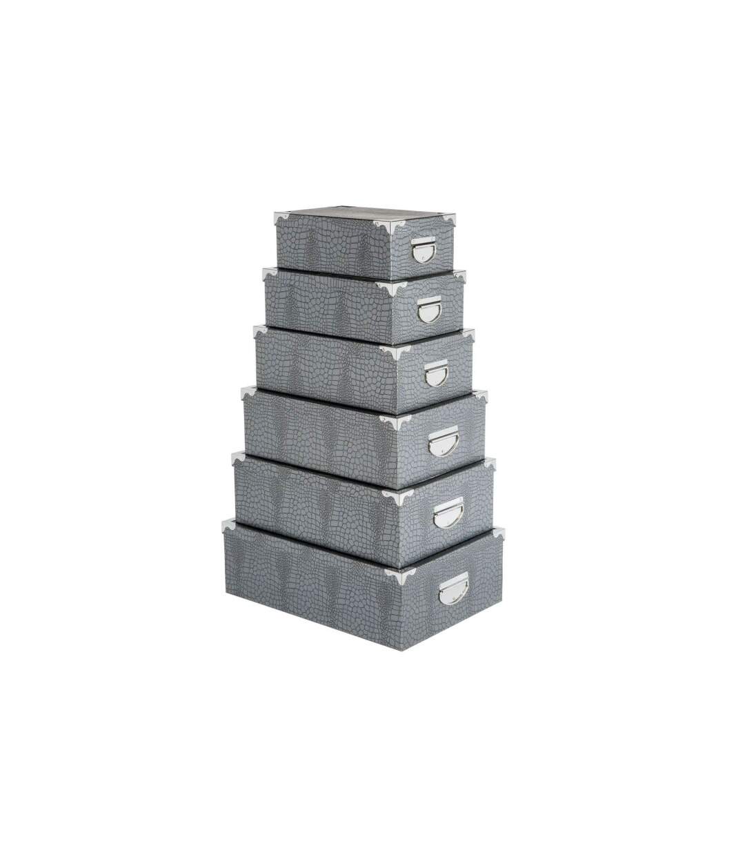 Set de 6 Boîtes de Rangement Croco 48cm Gris-1