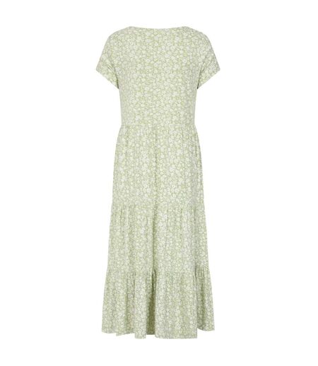 Womens/ladies Floral Maxi Dress Green White Lazy Jacks